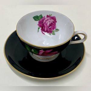 Antique Thomas Rosenthal Bone China Germany Cabbage Pink Rose Cup & Saucer